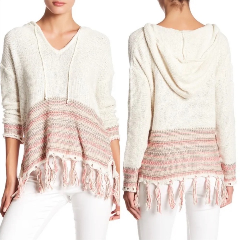LOVESTITCH Ivory / Pink Fringe Pullover Hoodie Size Small RP: $78